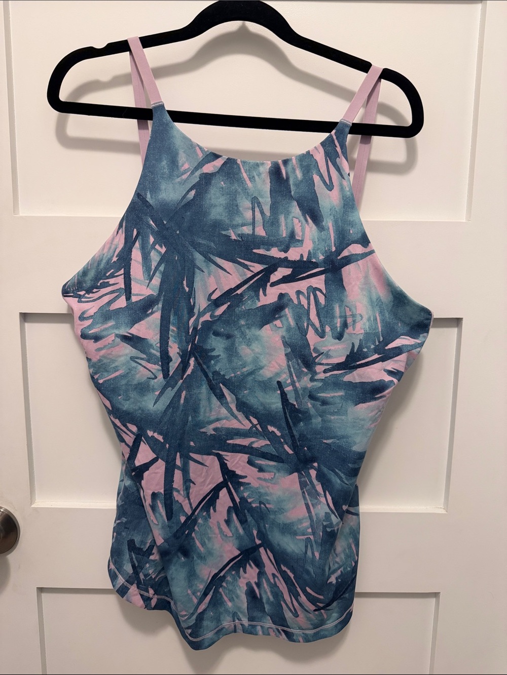 Prana Pink & Blue Palm-Print High-Neck Tank